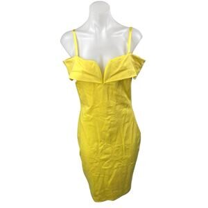 Cameo Yellow Off Shoulder Sweetheart Neck Zipper Mini Pencil Bodycon Dress Sz L